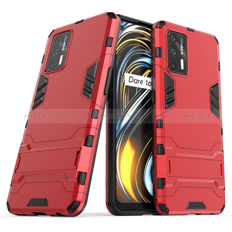 Realme X7 Max 5G用ハイブリットバンパーケース スタンド プラスチック 兼シリコーン カバー Realme レッド