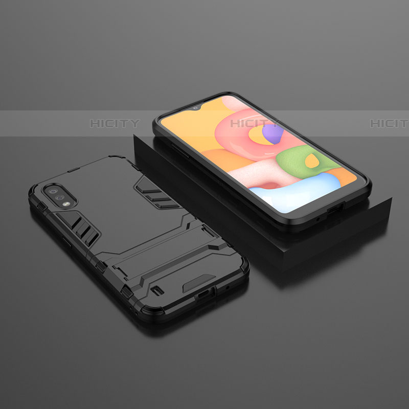 Samsung Galaxy A01 SM-A015用ハイブリットバンパーケース スタンド プラスチック 兼シリコーン カバー T01 サムスン ブラック