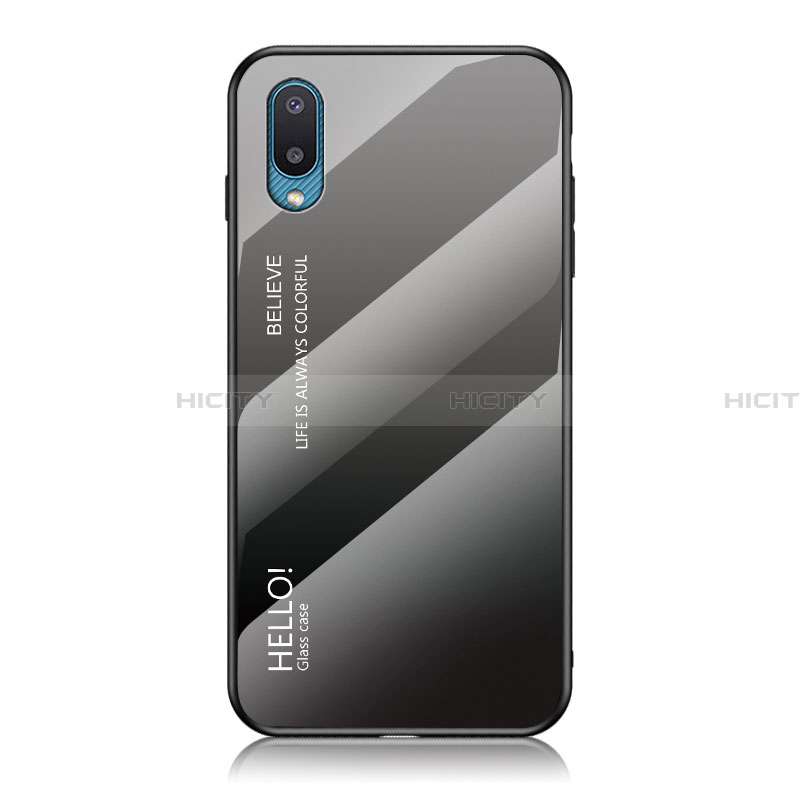 Samsung Galaxy A02用ハイブリットバンパーケース プラスチック 鏡面 虹 グラデーション 勾配色 カバー LS1 サムスン ダークグレー
