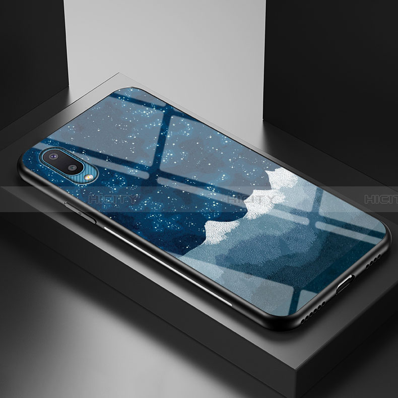 Samsung Galaxy A02用ハイブリットバンパーケース プラスチック パターン 鏡面 カバー LS1 サムスン ネイビー