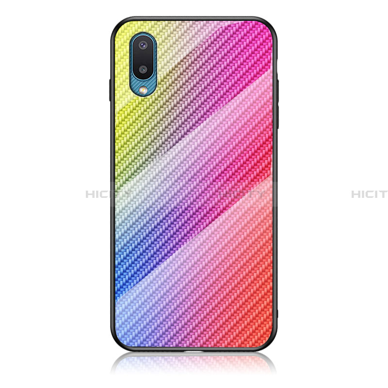 Samsung Galaxy A02用ハイブリットバンパーケース プラスチック 鏡面 虹 グラデーション 勾配色 カバー LS2 サムスン 