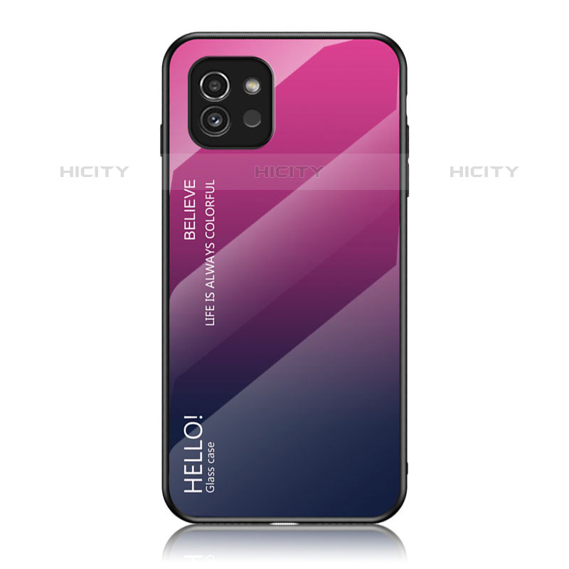 Samsung Galaxy A03用ハイブリットバンパーケース プラスチック 鏡面 虹 グラデーション 勾配色 カバー LS1 サムスン ローズレッド