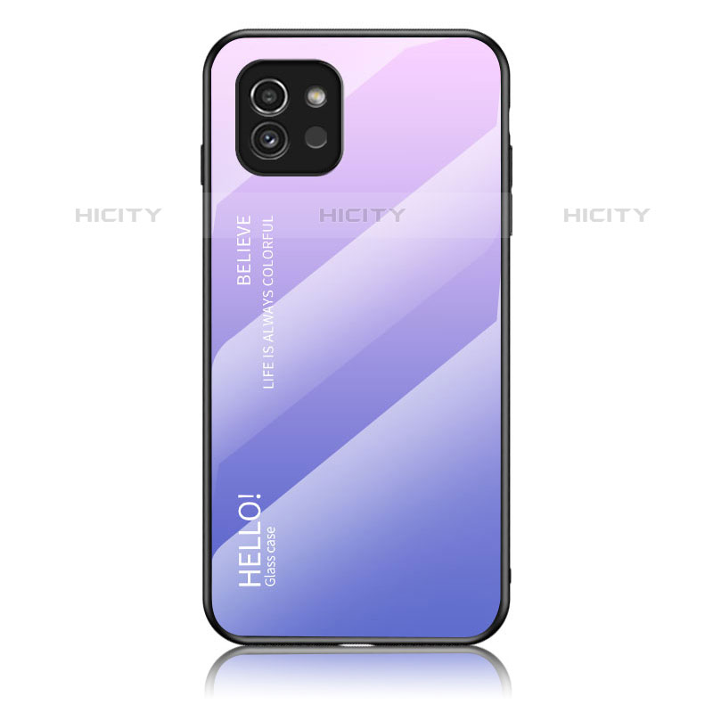 Samsung Galaxy A03用ハイブリットバンパーケース プラスチック 鏡面 虹 グラデーション 勾配色 カバー LS1 サムスン ラベンダー