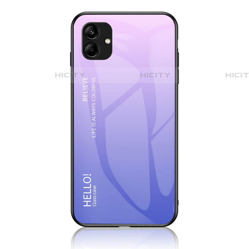 Samsung Galaxy A04E用ハイブリットバンパーケース プラスチック 鏡面 虹 グラデーション 勾配色 カバー LS1 サムスン ラベンダー