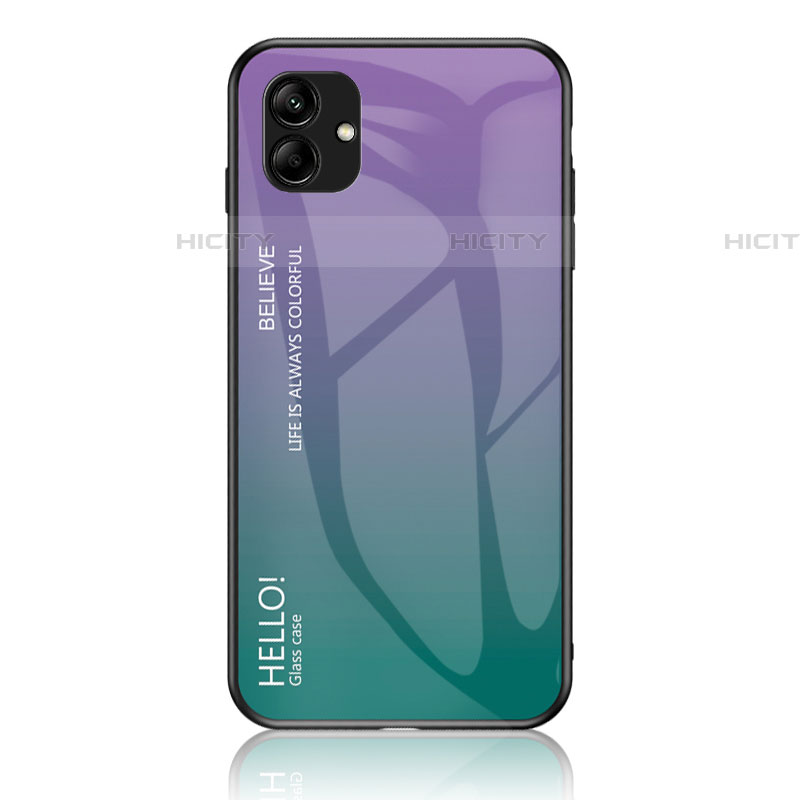 Samsung Galaxy A04E用ハイブリットバンパーケース プラスチック 鏡面 虹 グラデーション 勾配色 カバー LS1 サムスン マルチカラー