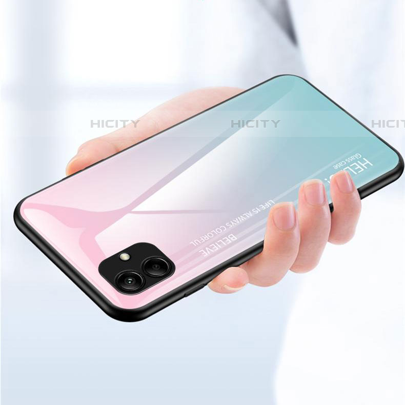 Samsung Galaxy A04E用ハイブリットバンパーケース プラスチック 鏡面 虹 グラデーション 勾配色 カバー LS1 サムスン 