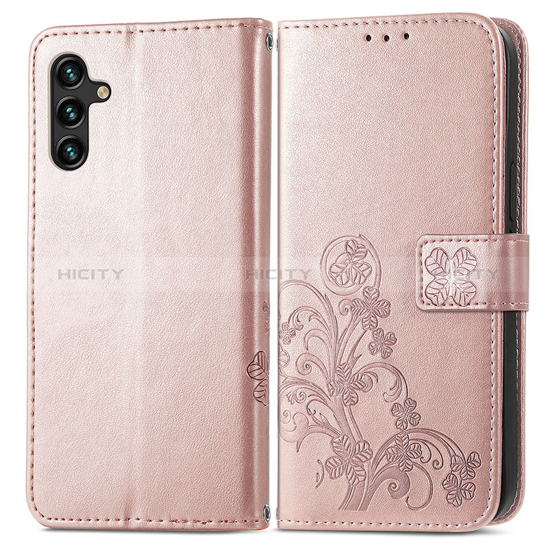 Samsung Galaxy A04s用手帳型 レザーケース スタンド 花 カバー サムスン ピンク
