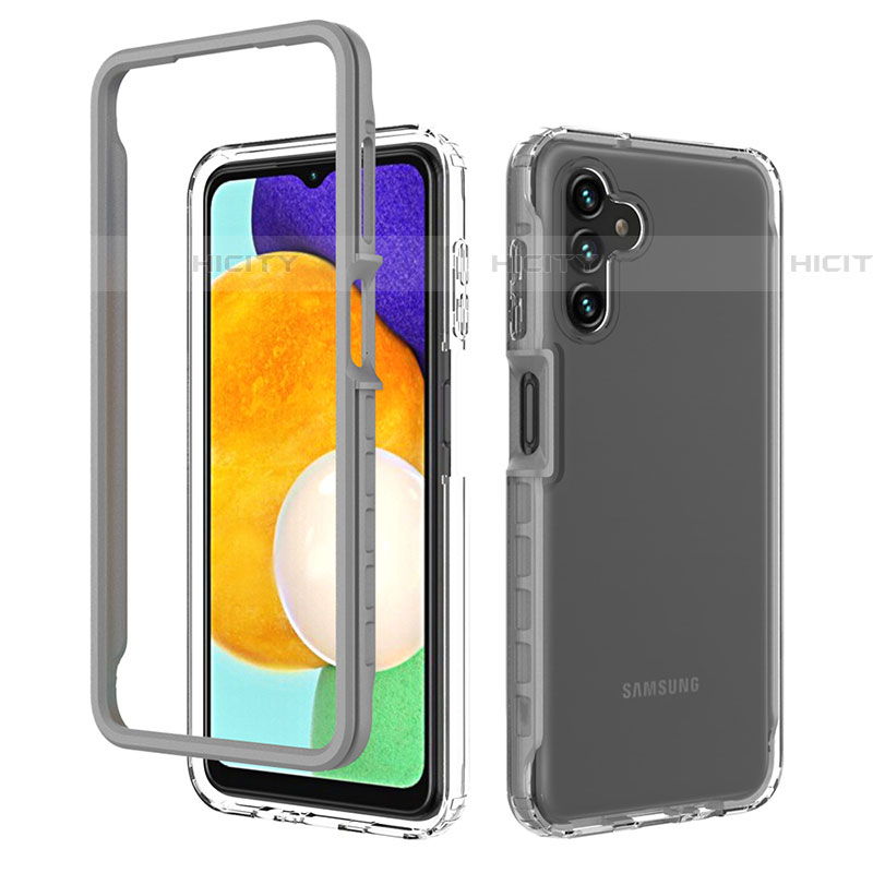 Samsung Galaxy A04s用360度 フルカバー ハイブリットバンパーケース クリア透明 プラスチック カバー ZJ1 サムスン グレー