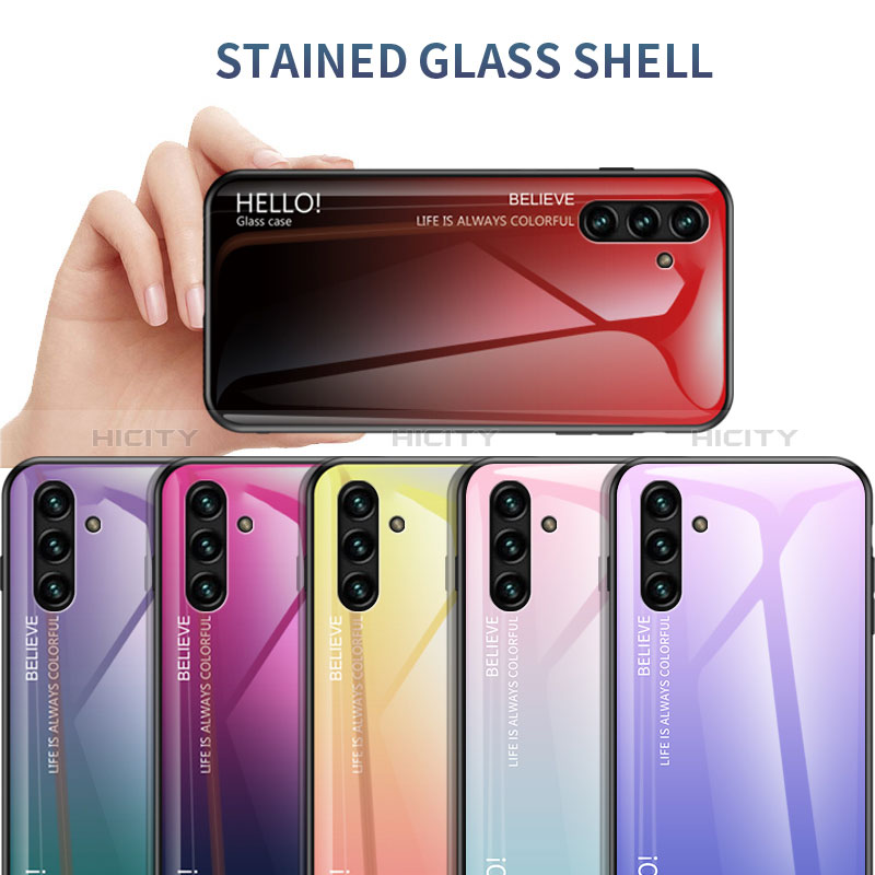 Samsung Galaxy A04s用ハイブリットバンパーケース プラスチック 鏡面 虹 グラデーション 勾配色 カバー LS1 サムスン 