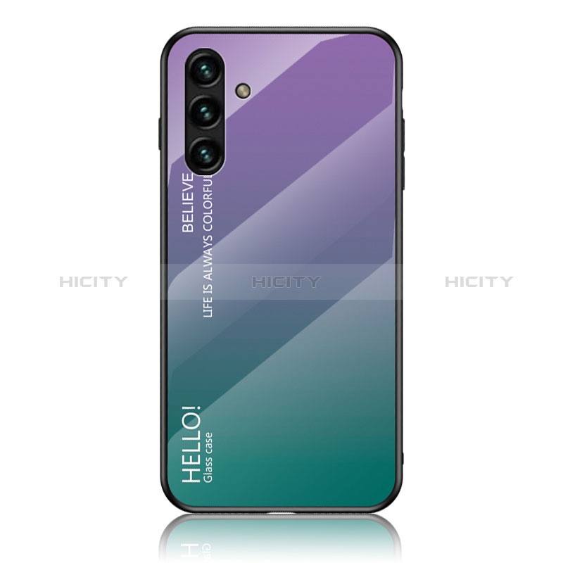 Samsung Galaxy A04s用ハイブリットバンパーケース プラスチック 鏡面 虹 グラデーション 勾配色 カバー LS1 サムスン 