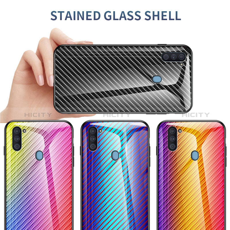 Samsung Galaxy A11用ハイブリットバンパーケース プラスチック 鏡面 虹 グラデーション 勾配色 カバー LS2 サムスン 