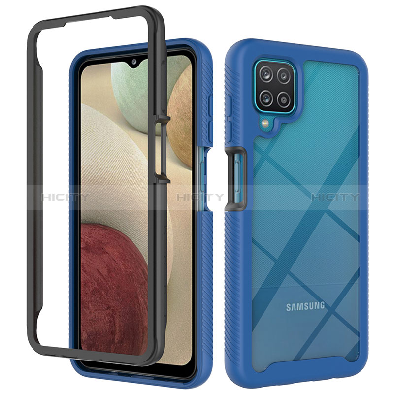 Samsung Galaxy A12 5G用360度 フルカバー ハイブリットバンパーケース クリア透明 プラスチック カバー ZJ3 サムスン ネイビー