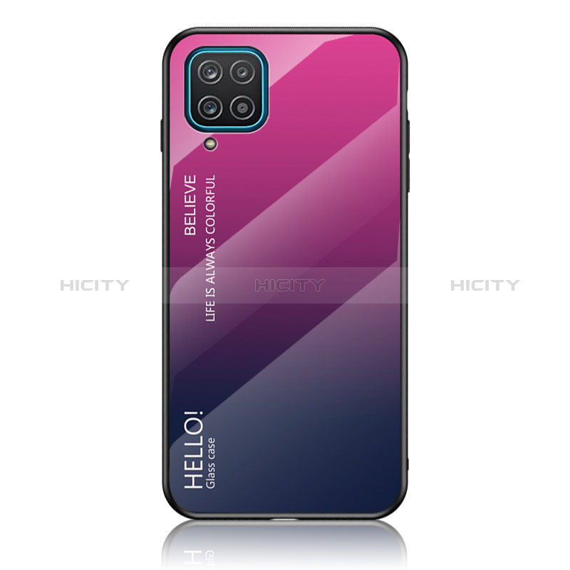 Samsung Galaxy A12 5G用ハイブリットバンパーケース プラスチック 鏡面 虹 グラデーション 勾配色 カバー LS1 サムスン ローズレッド