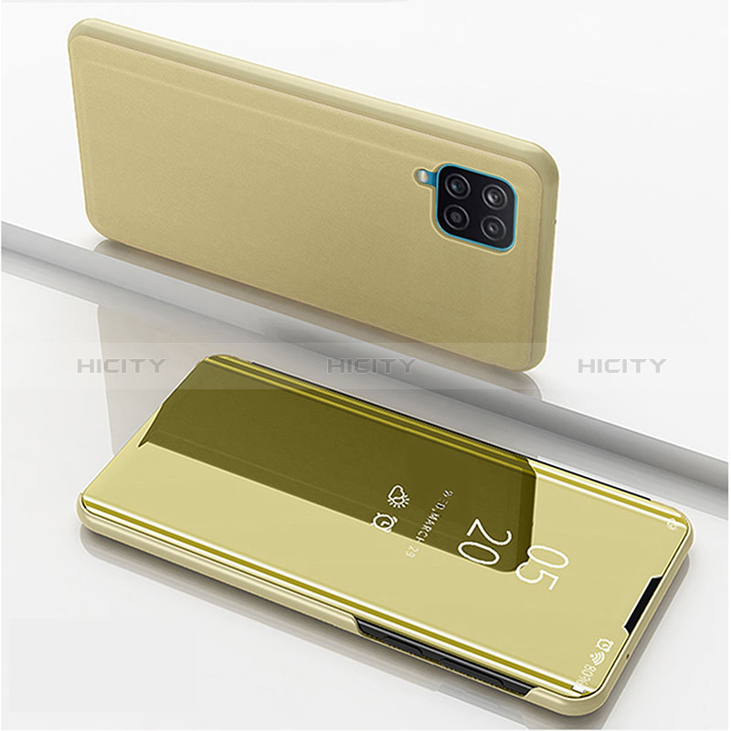 Samsung Galaxy A12 5G用手帳型 レザーケース スタンド 鏡面 カバー ZL1 サムスン ゴールド
