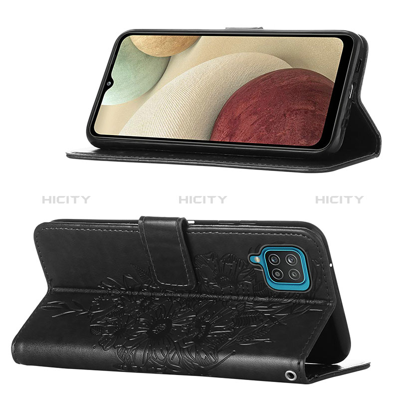Samsung Galaxy A12 5G用手帳型 レザーケース スタンド バタフライ 蝶 カバー Y01B サムスン 