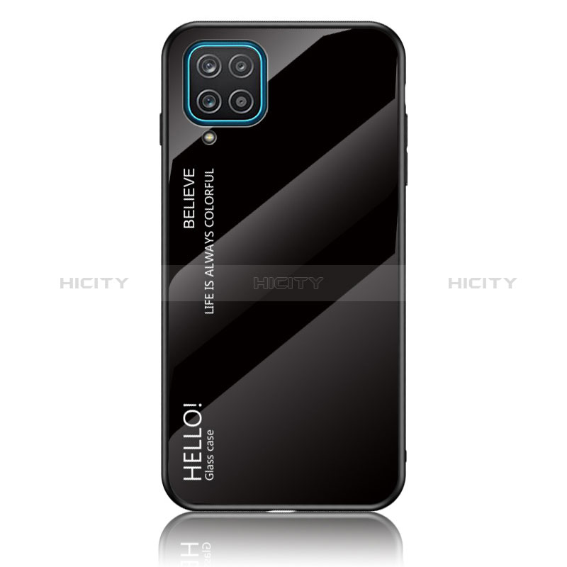 Samsung Galaxy A12用ハイブリットバンパーケース プラスチック 鏡面 虹 グラデーション 勾配色 カバー LS1 サムスン ブラック
