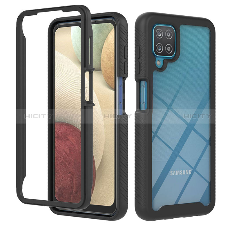 Samsung Galaxy A12 Nacho用360度 フルカバー ハイブリットバンパーケース クリア透明 プラスチック カバー YB1 サムスン ブラック