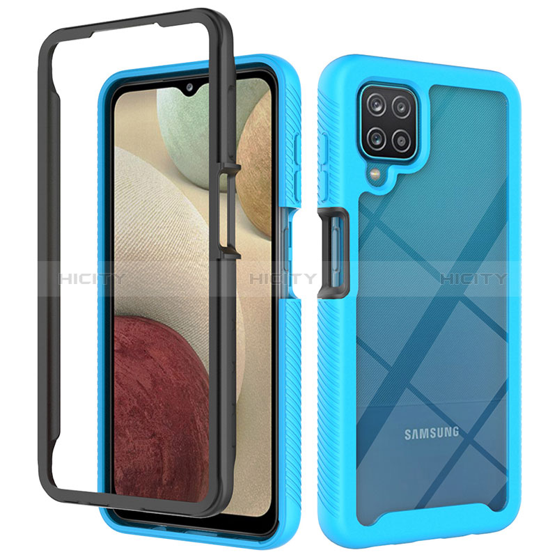 Samsung Galaxy A12 Nacho用360度 フルカバー ハイブリットバンパーケース クリア透明 プラスチック カバー JX2 サムスン ブルー