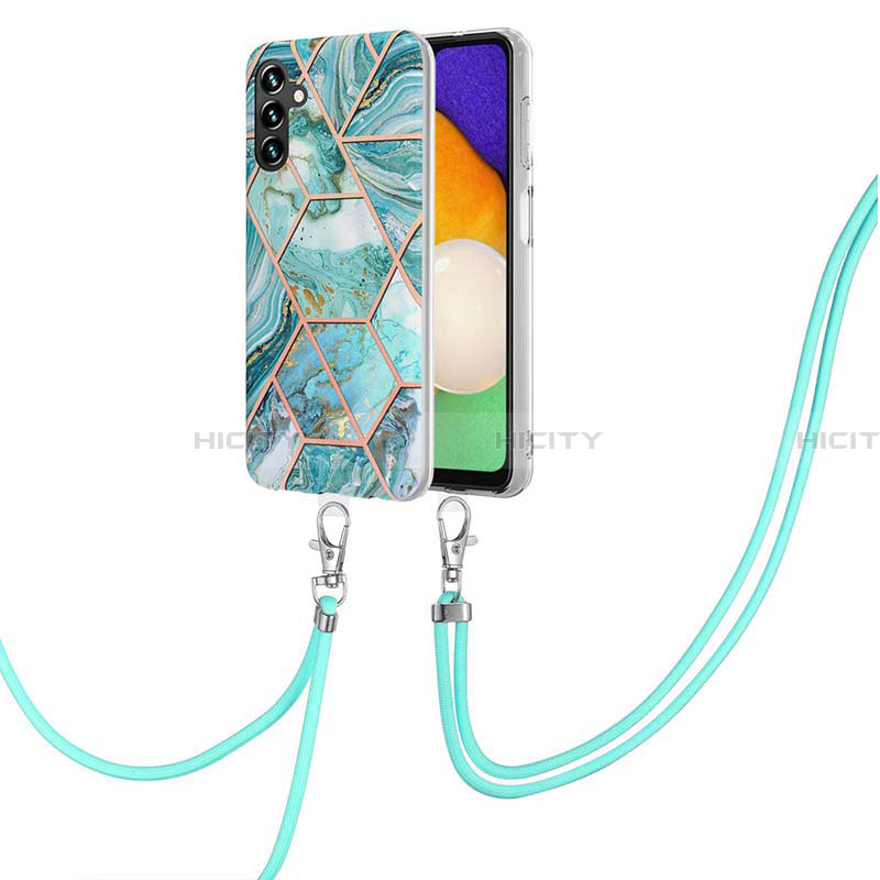 Samsung Galaxy A13 5G用シリコンケース ソフトタッチラバー バタフライ パターン カバー 携帯ストラップ Y01B サムスン 