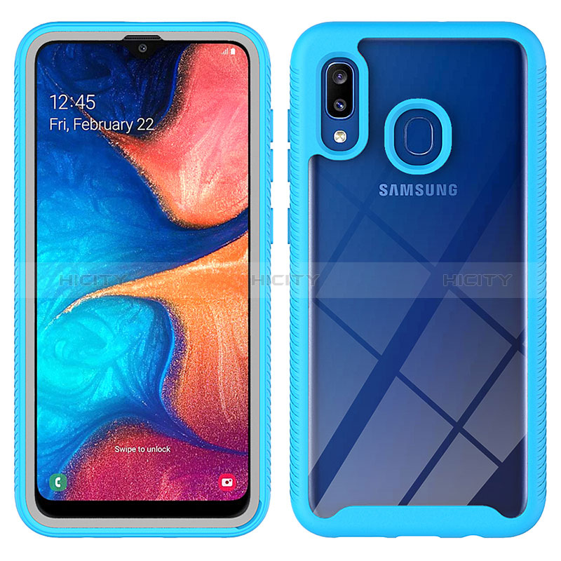 Samsung Galaxy A20用360度 フルカバー ハイブリットバンパーケース クリア透明 プラスチック カバー ZJ1 サムスン ブルー