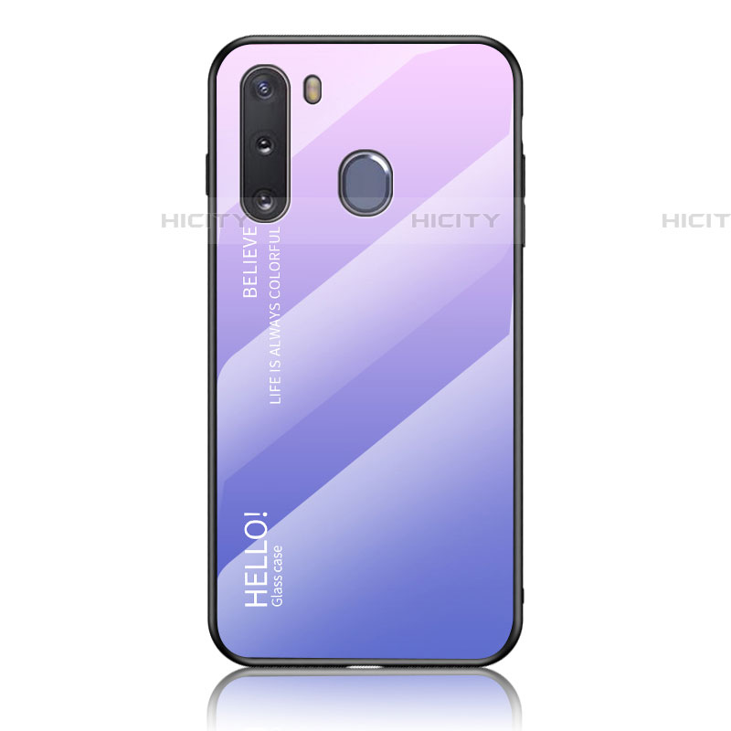 Samsung Galaxy A21 European用ハイブリットバンパーケース プラスチック 鏡面 虹 グラデーション 勾配色 カバー LS1 サムスン ラベンダー