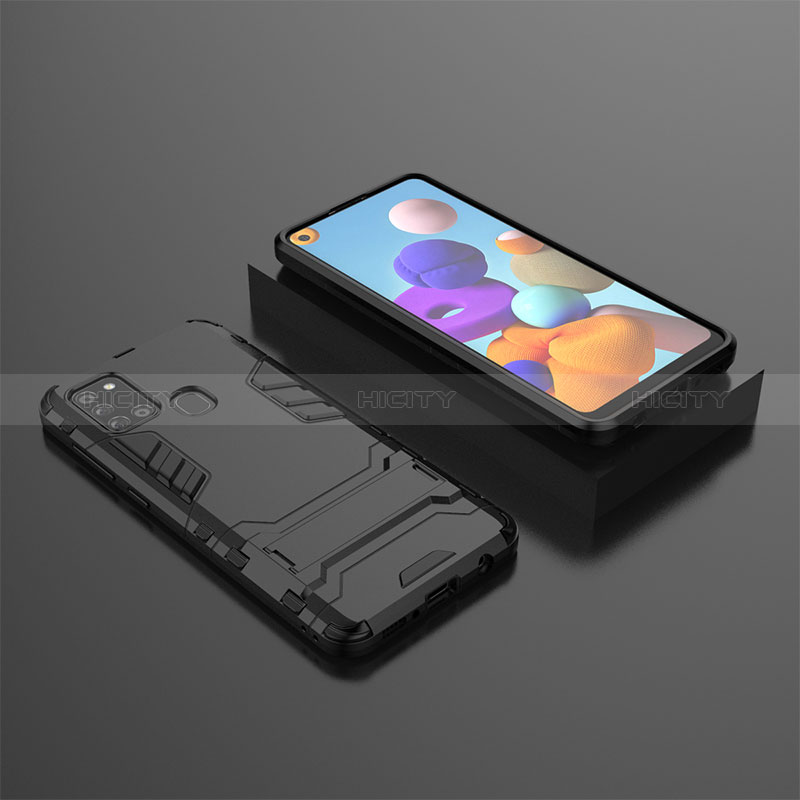 Samsung Galaxy A21s用ハイブリットバンパーケース スタンド プラスチック 兼シリコーン カバー サムスン ブラック