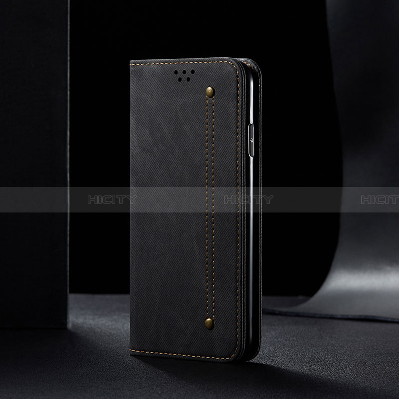 Samsung Galaxy A22 5G用手帳型 布 スタンド B01S サムスン ブラック