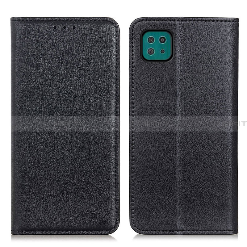 Samsung Galaxy A22 5G用手帳型 レザーケース スタンド カバー N01P サムスン ブラック
