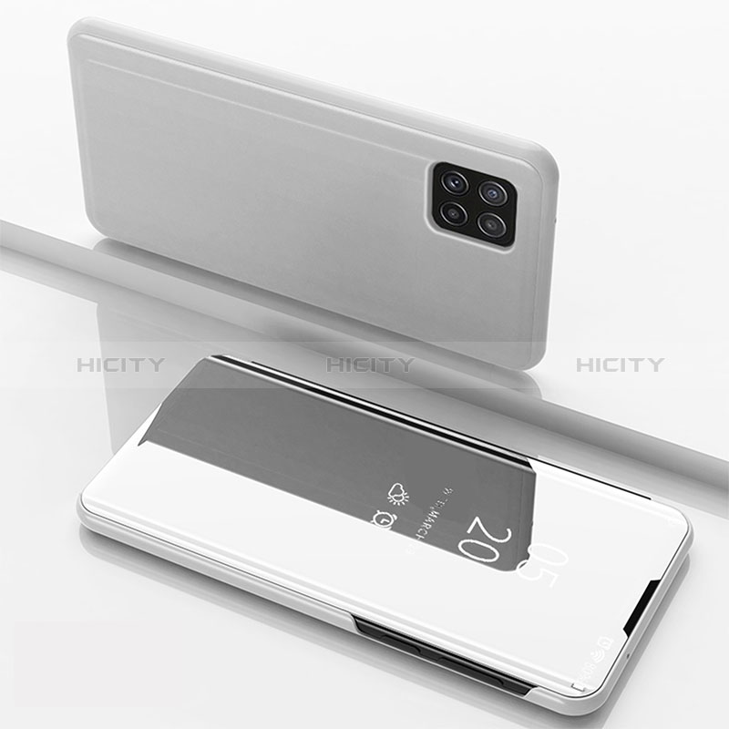 Samsung Galaxy A22s 5G用手帳型 レザーケース スタンド 鏡面 カバー L05 サムスン シルバー
