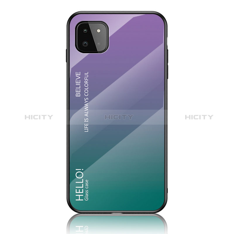 Samsung Galaxy A22s 5G用ハイブリットバンパーケース プラスチック 鏡面 虹 グラデーション 勾配色 カバー LS1 サムスン 