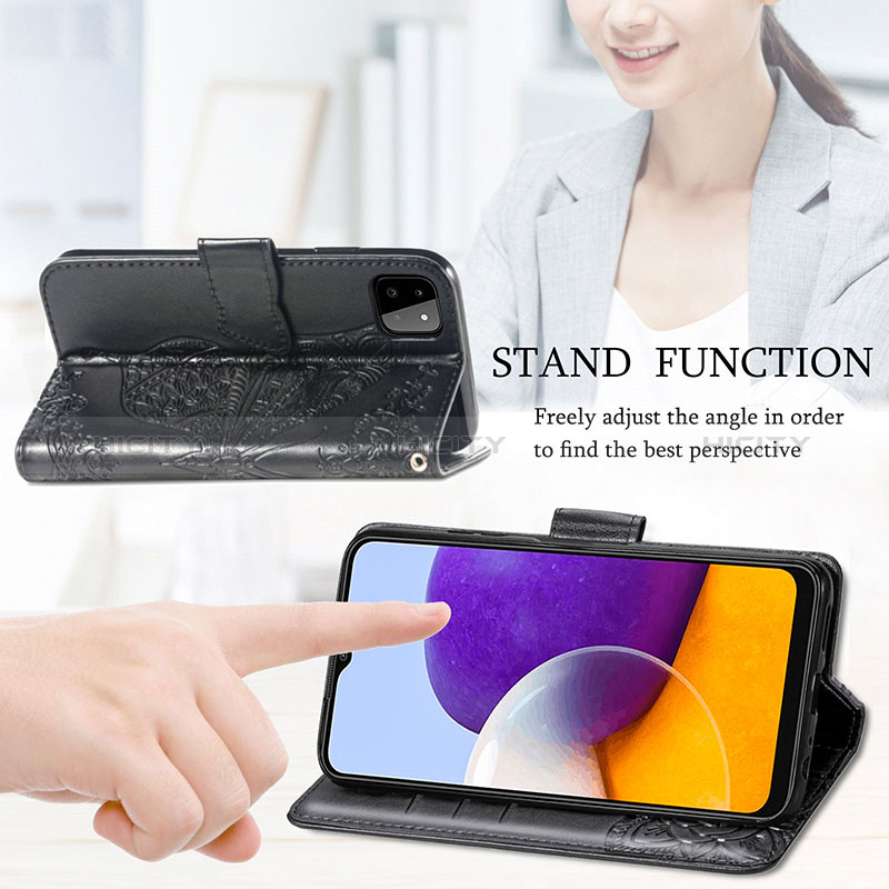 Samsung Galaxy A22s 5G用手帳型 レザーケース スタンド バタフライ 蝶 カバー サムスン 