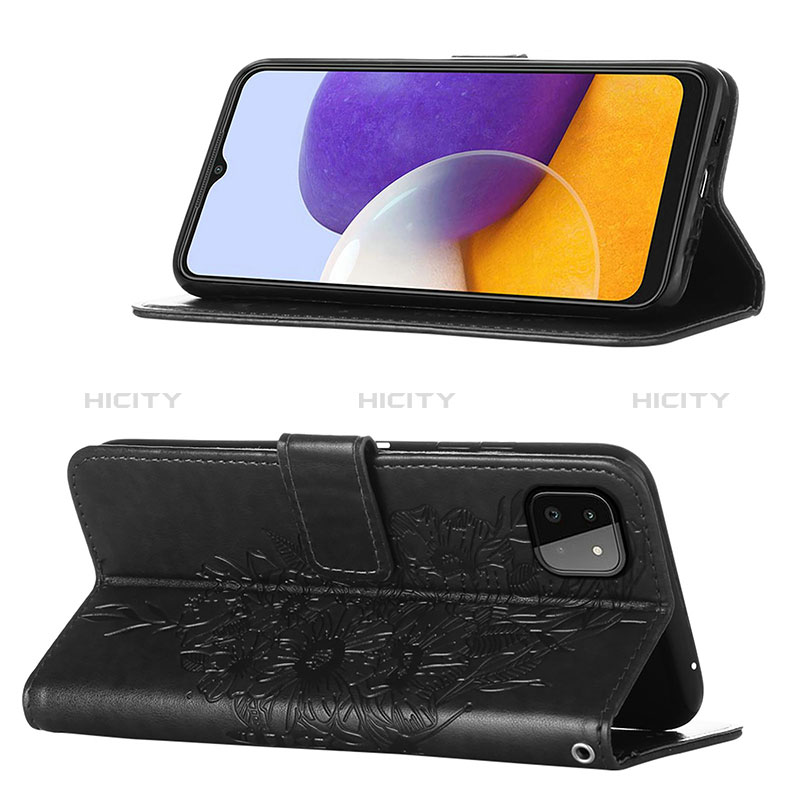 Samsung Galaxy A22s 5G用手帳型 レザーケース スタンド バタフライ 蝶 カバー Y01B サムスン 