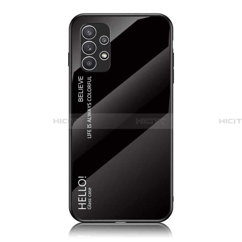 Samsung Galaxy A23 4G用ハイブリットバンパーケース プラスチック 鏡面 虹 グラデーション 勾配色 カバー LS1 サムスン ブラック