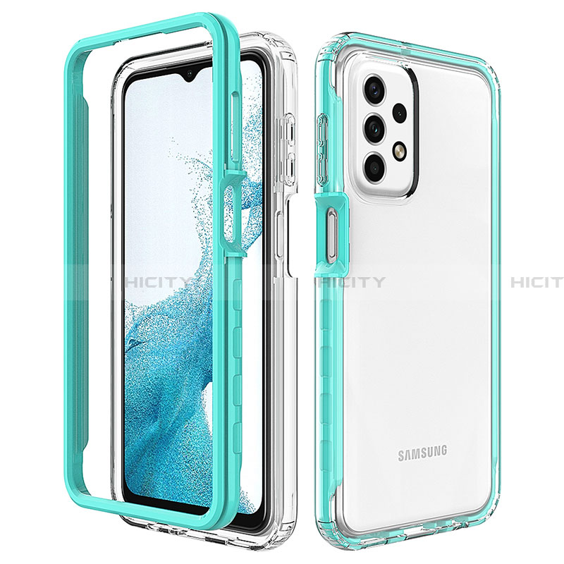 Samsung Galaxy A23 4G用360度 フルカバー ハイブリットバンパーケース クリア透明 プラスチック カバー JX2 サムスン ブルー