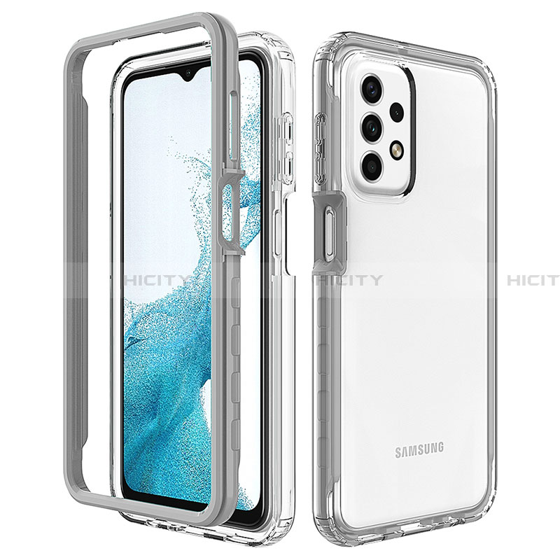 Samsung Galaxy A23 4G用360度 フルカバー ハイブリットバンパーケース クリア透明 プラスチック カバー JX2 サムスン グレー