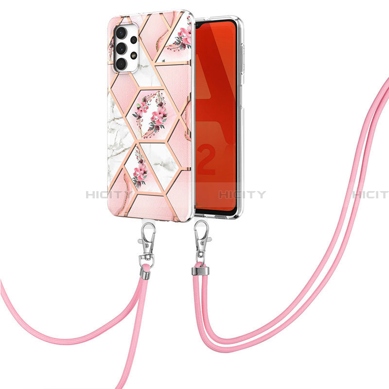 Samsung Galaxy A32 4G用シリコンケース ソフトタッチラバー バタフライ パターン カバー 携帯ストラップ Y02B サムスン ピンク