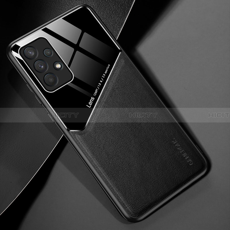 Samsung Galaxy A32 4G用シリコンケース ソフトタッチラバー レザー柄 アンドマグネット式 サムスン ブラック