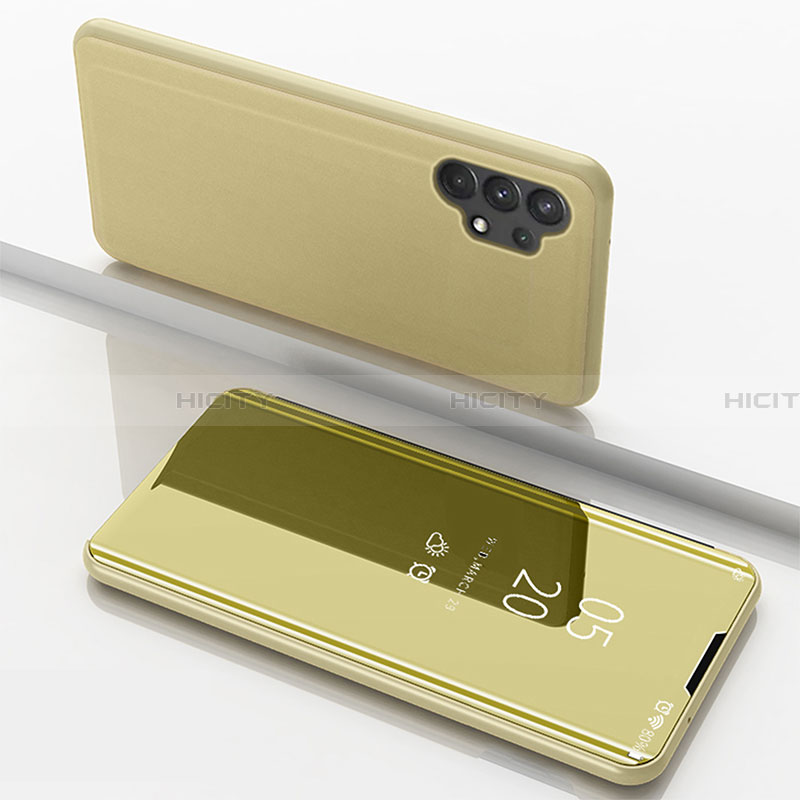 Samsung Galaxy A32 4G用手帳型 レザーケース スタンド 鏡面 カバー サムスン ゴールド