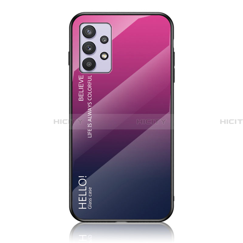 Samsung Galaxy A32 5G用ハイブリットバンパーケース プラスチック 鏡面 虹 グラデーション 勾配色 カバー LS1 サムスン ローズレッド