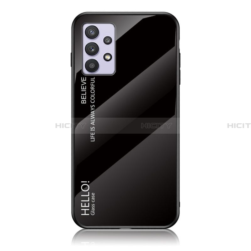 Samsung Galaxy A32 5G用ハイブリットバンパーケース プラスチック 鏡面 虹 グラデーション 勾配色 カバー LS1 サムスン ブラック