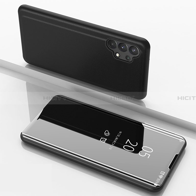 Samsung Galaxy A32 5G用手帳型 レザーケース スタンド 鏡面 カバー サムスン ブラック