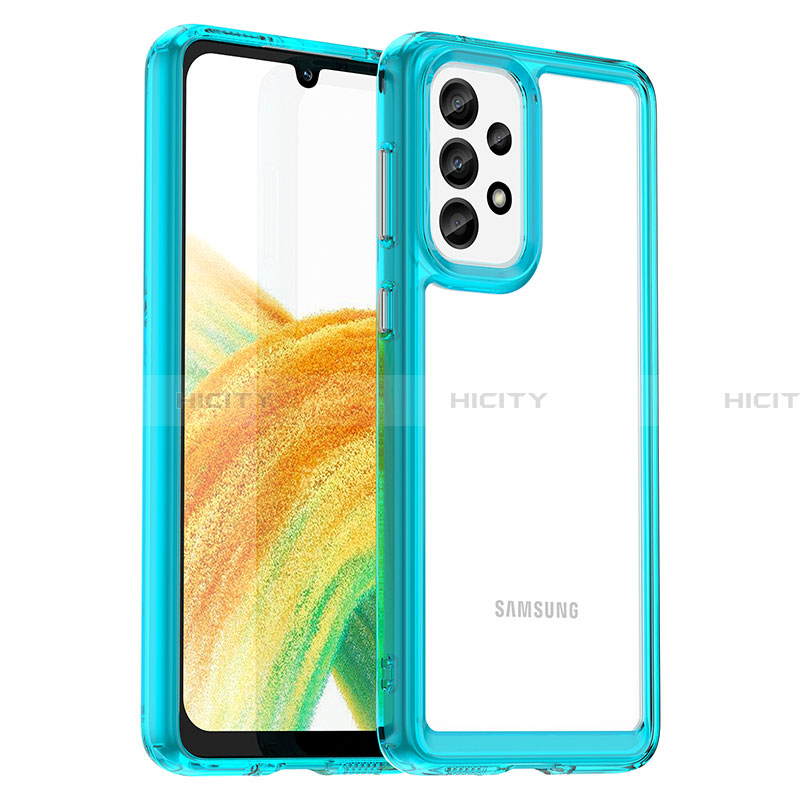 Samsung Galaxy A33 5G用ハイブリットバンパーケース クリア透明 プラスチック カバー J01S サムスン シアン