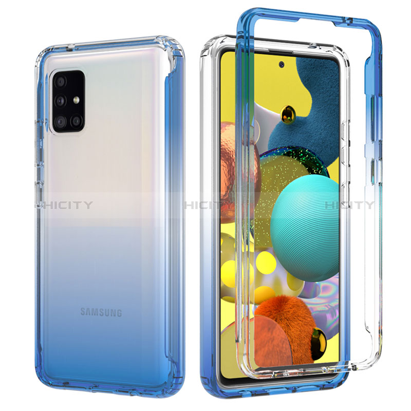 Samsung Galaxy A51 4G用前面と背面 360度 フルカバー 極薄ソフトケース シリコンケース 耐衝撃 全面保護 バンパー 勾配色 透明 JX1 サムスン 