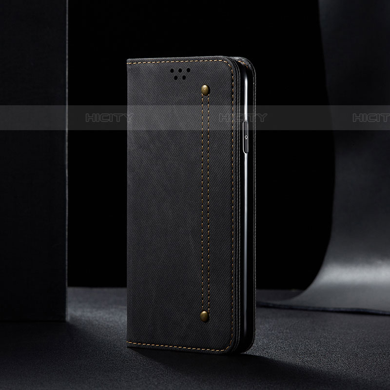 Samsung Galaxy A52 4G用手帳型 布 スタンド B01S サムスン ブラック