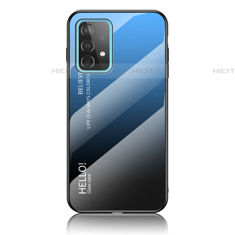 Samsung Galaxy A52 4G用ハイブリットバンパーケース プラスチック 鏡面 虹 グラデーション 勾配色 カバー LS1 サムスン ネイビー