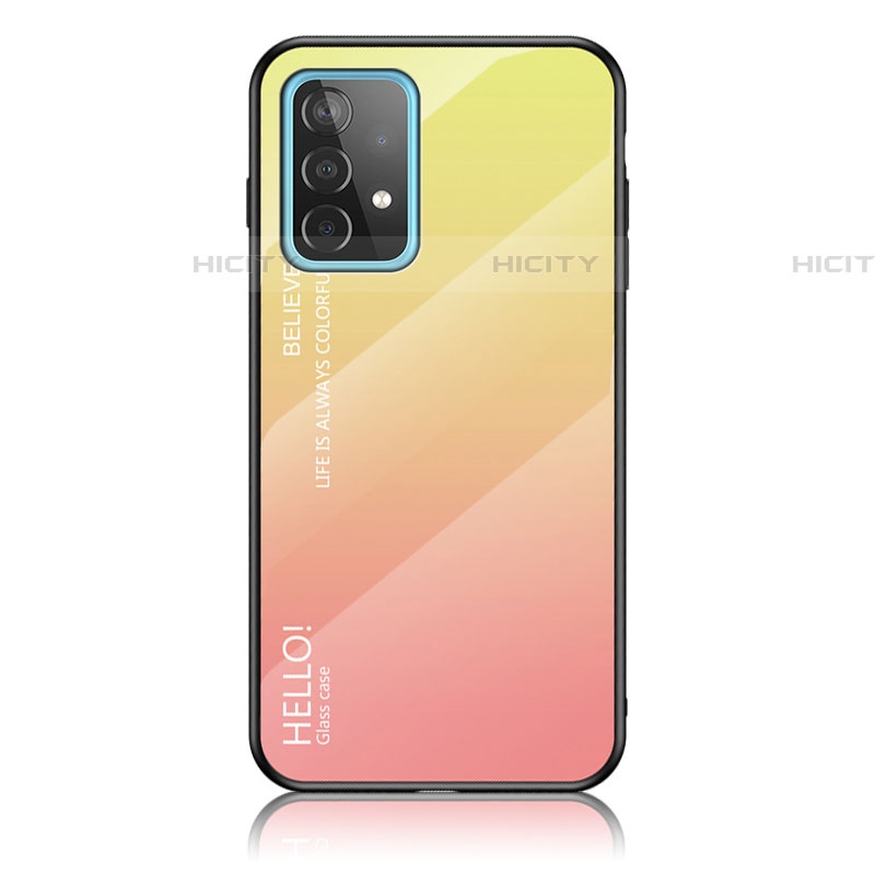 Samsung Galaxy A52 4G用ハイブリットバンパーケース プラスチック 鏡面 虹 グラデーション 勾配色 カバー LS1 サムスン 