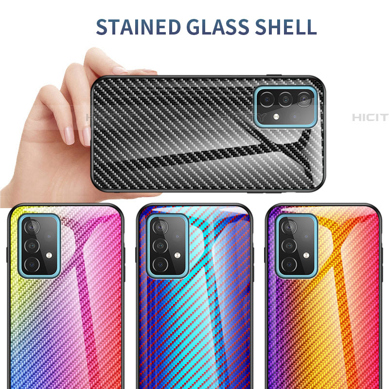 Samsung Galaxy A52 4G用ハイブリットバンパーケース プラスチック 鏡面 虹 グラデーション 勾配色 カバー LS2 サムスン 