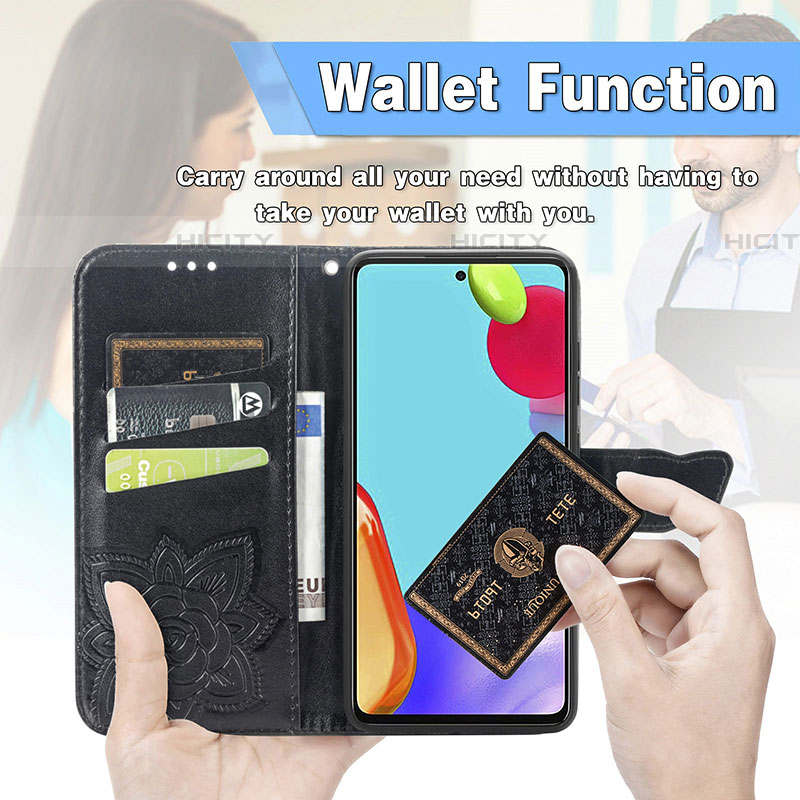 Samsung Galaxy A52 4G用手帳型 レザーケース スタンド バタフライ 蝶 カバー サムスン 