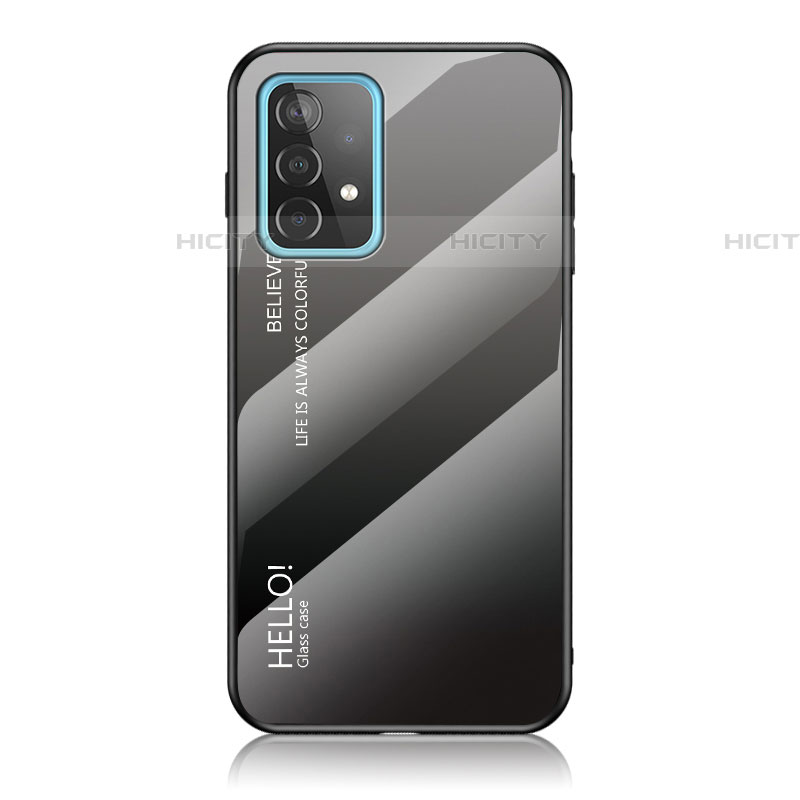 Samsung Galaxy A52 5G用ハイブリットバンパーケース プラスチック 鏡面 虹 グラデーション 勾配色 カバー LS1 サムスン ダークグレー