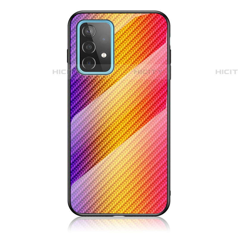 Samsung Galaxy A52 5G用ハイブリットバンパーケース プラスチック 鏡面 虹 グラデーション 勾配色 カバー LS2 サムスン オレンジ